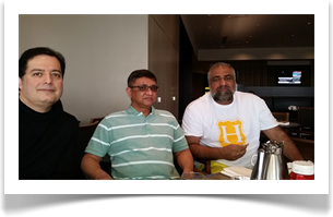 Shujaat, Habib and Faiz chatting before breakfast